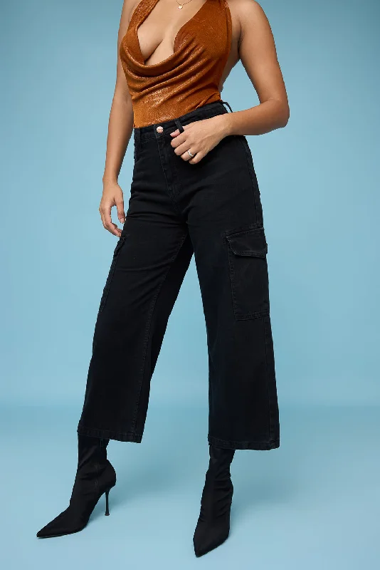 Romantic Data Black Wide Leg Cargo Jeans