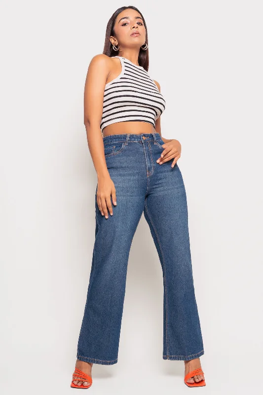 Innovative Design Wide Mid Blue Jeans