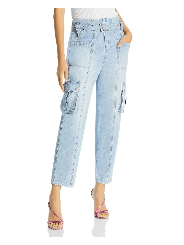 Personal Charm Womens Denim Cargo Straight Leg Jeans
