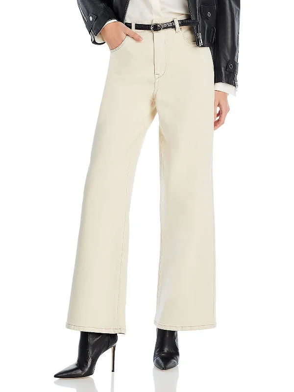 Fresh Comfort Womens High Rise Distressed Wide Leg Jeans