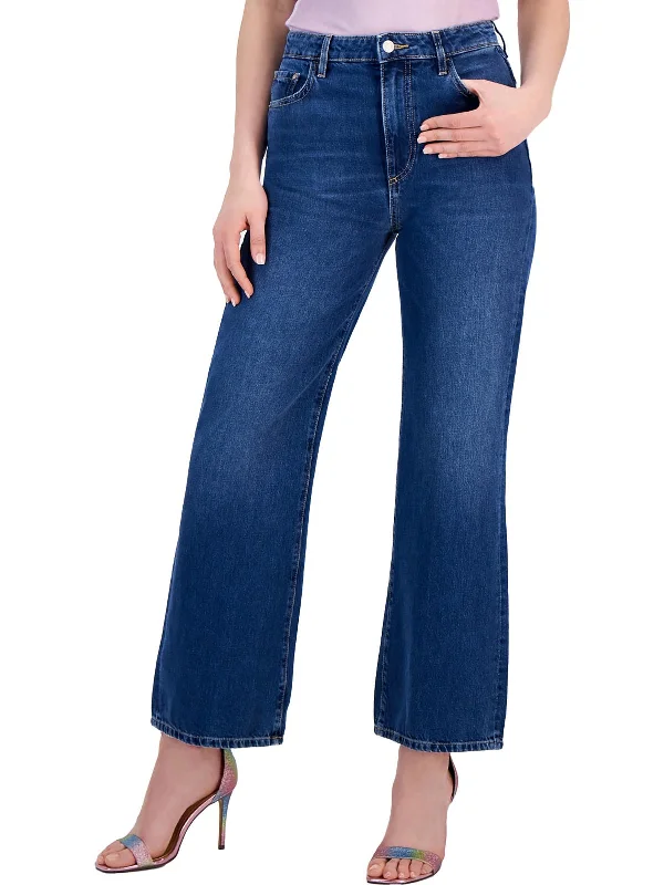 Womens Mid Rise Medium Wash Wide Leg Jeans