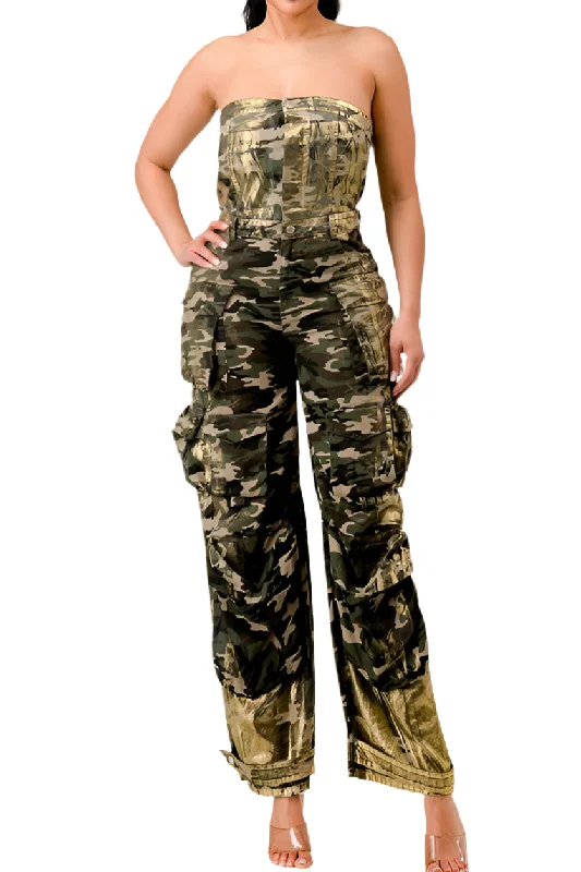 Fashionable In The Times Camo Metallic Jumpsuit