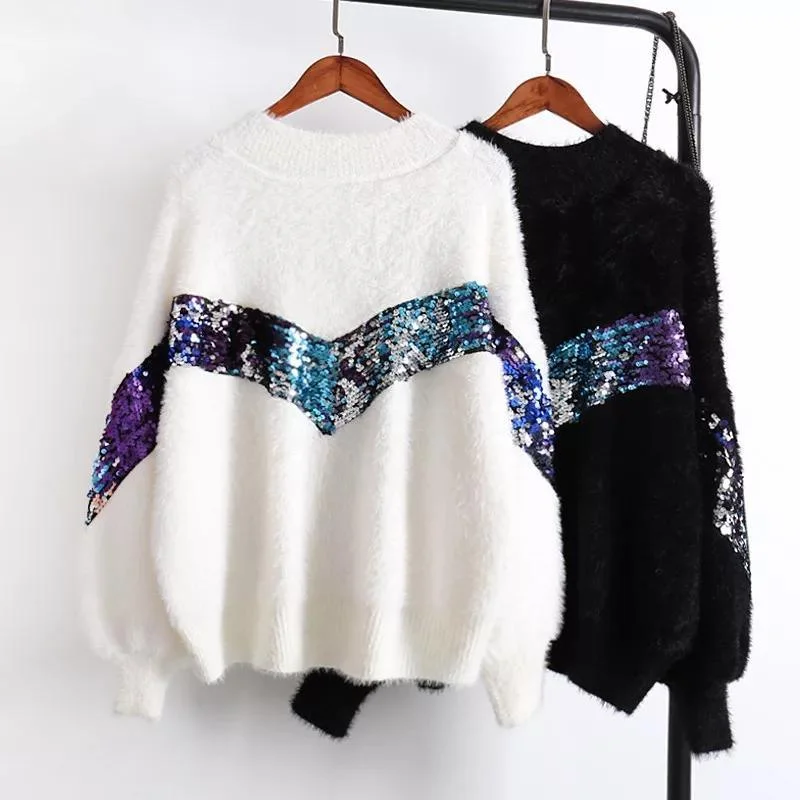 Elegant Comfort Fuzzy Sequined Jumpers