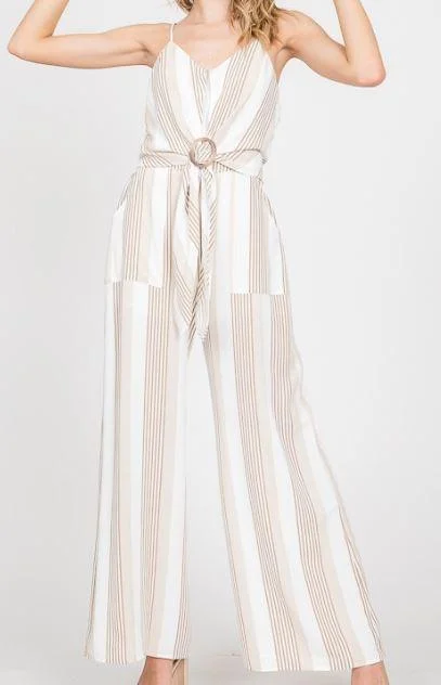 Versatile Style Multi Stripe Belted Jumpsuit