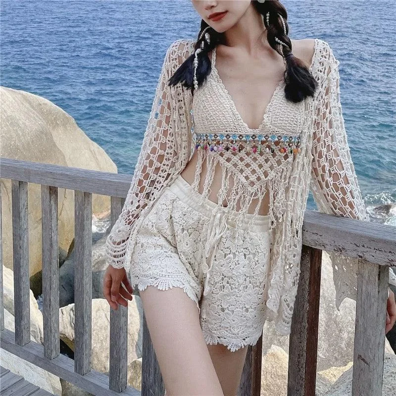 Slightly Flared Design Sally 3 Piece Coord Set - Resortwear Set