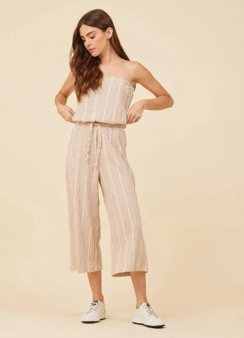 Effortless Outfits Tan and Mix Stripes Soft Romper