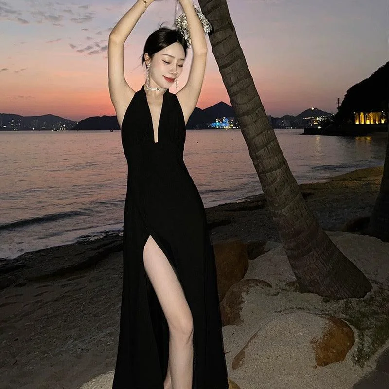 Youthful Zenith Halter neck Maxi Dress in Black