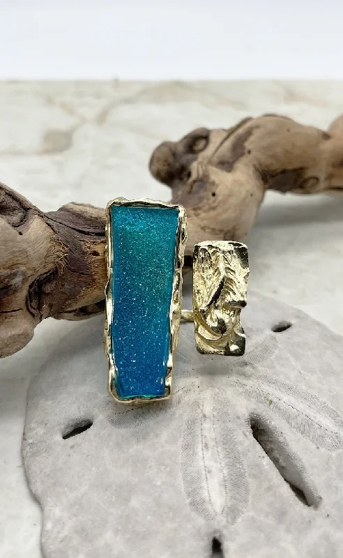 Bronze Statement Ring, Blue Resin