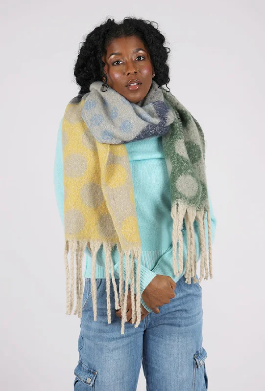 Oversize Polka Dot Patchwork Scarf, Green/Yellow