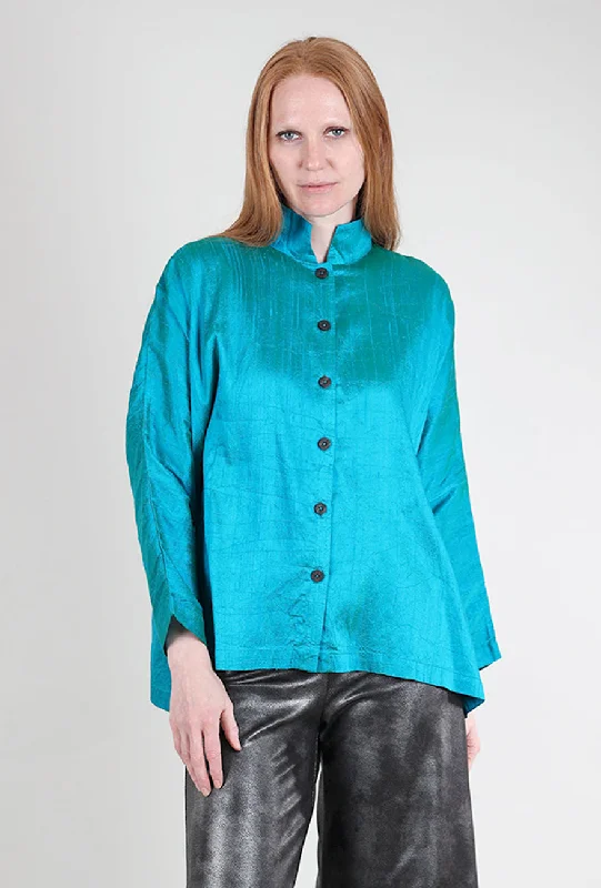 Mandarin Silk Swing Shirt, Teal