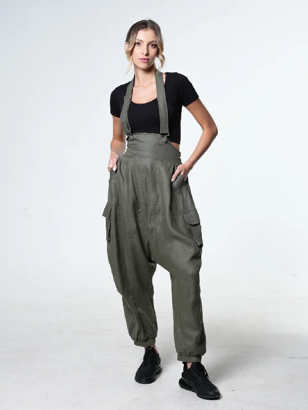 Oversize Linen Jumpsuit In Khaki