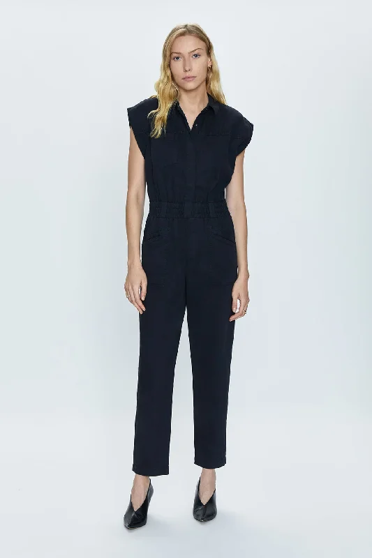 Rosie Shoulder Pad Jumpsuit - Fade To Black