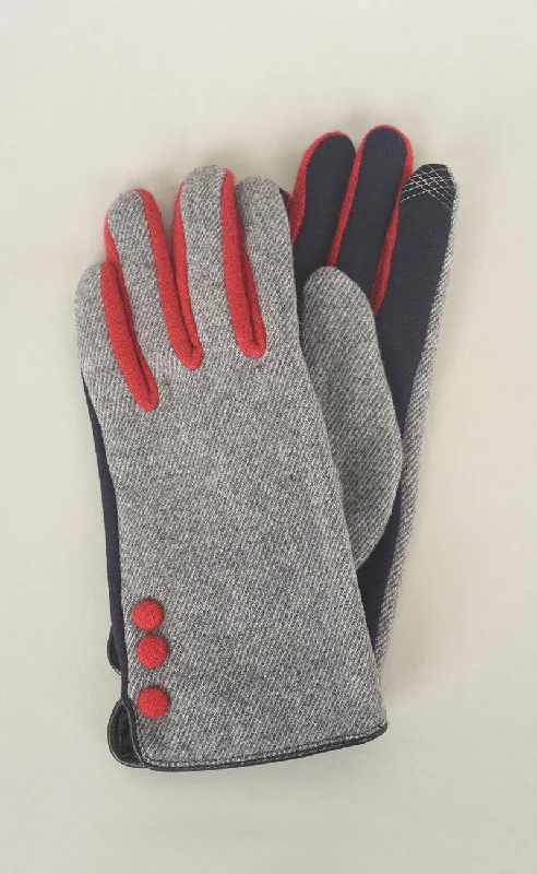 Woven Woolly Button Glove, Gris