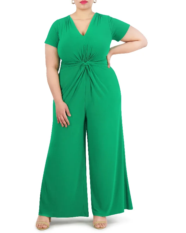 Plus-Size Twist-Front Flared-Leg Jumpsuit