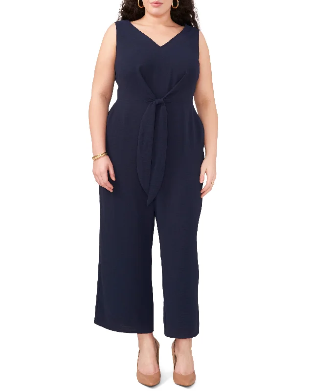 Plus-Size V-Neck Jumpsuit With Front Tie