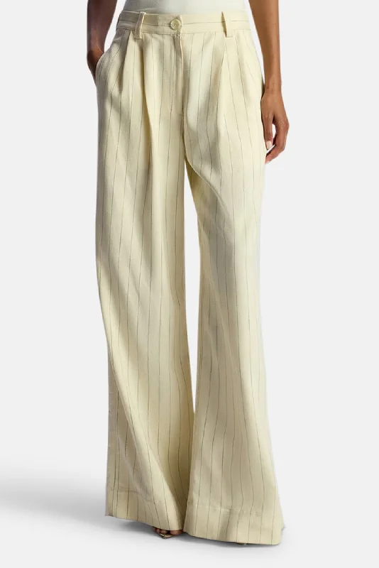 Weekend Comfort Alfie Wide Leg Pinstripe Pant Cream/Black Stripe