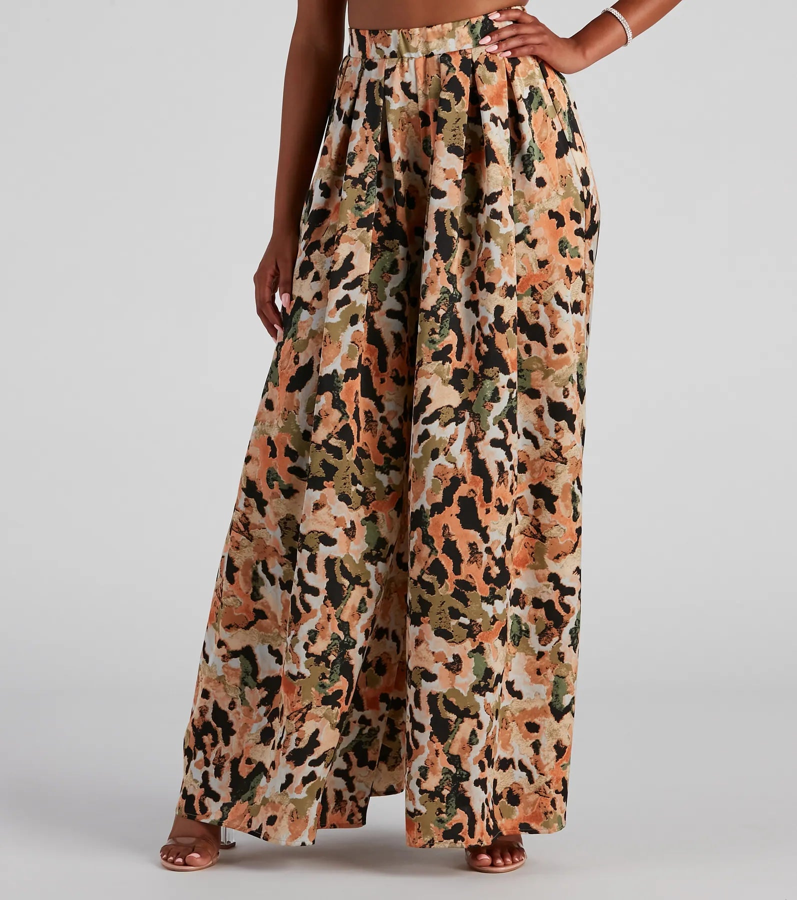 Everyday Outfits Abstract Art Satin Wide Leg Pants
