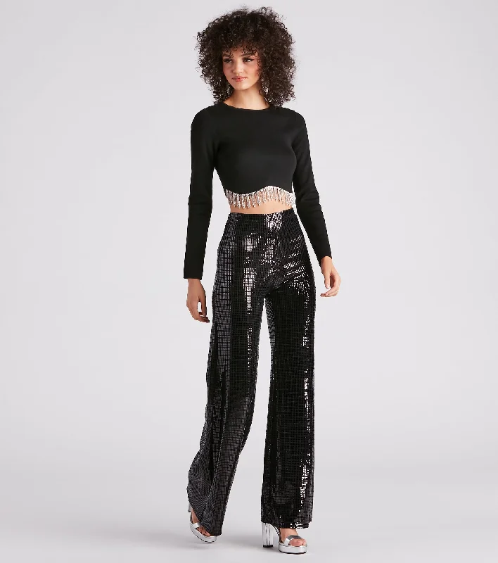 Soft And Comfortable At Midnight Sequin Wide Leg Pants