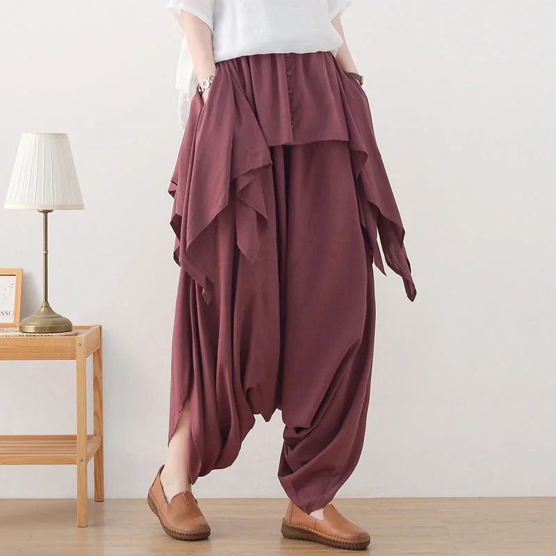 Autumn Irregular Patchwork Retro Cotton Linen Loose Pants