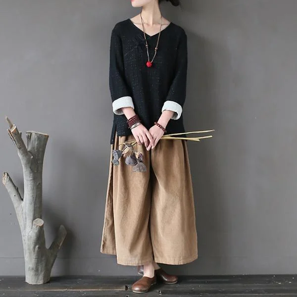 Autumn Retro Casual Corduroy Wide Leg Pants