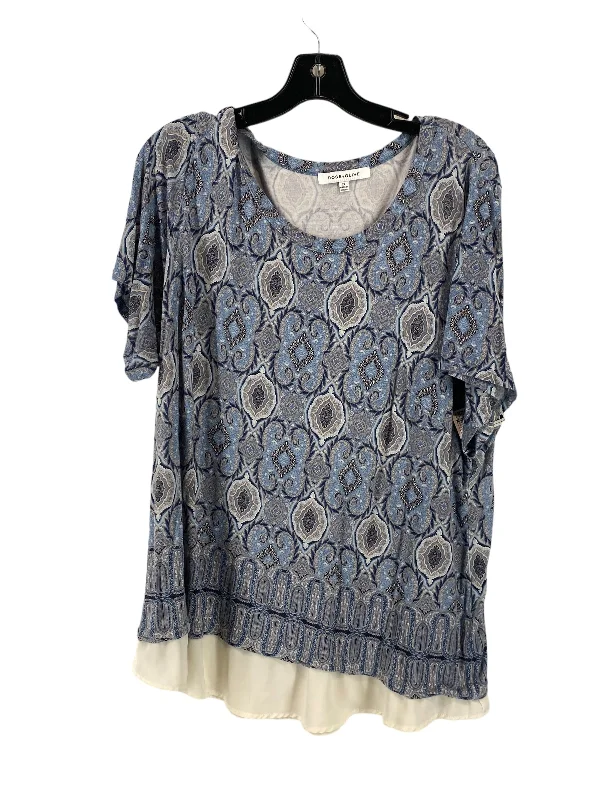 Body Design Blue Top Short Sleeve Rose And Olive, Size 2x