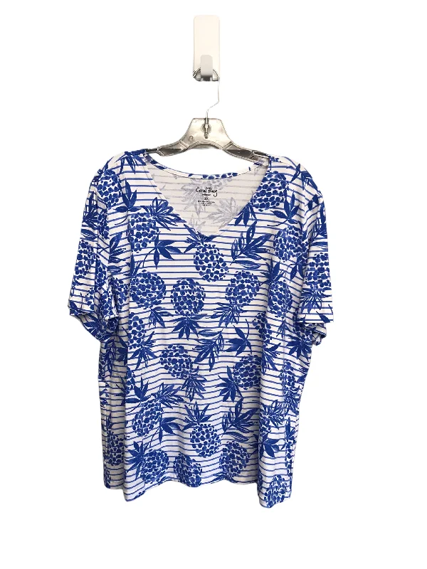 Perfect Tailoring Blue & White Top Short Sleeve By Coral Bay, Size: 1x