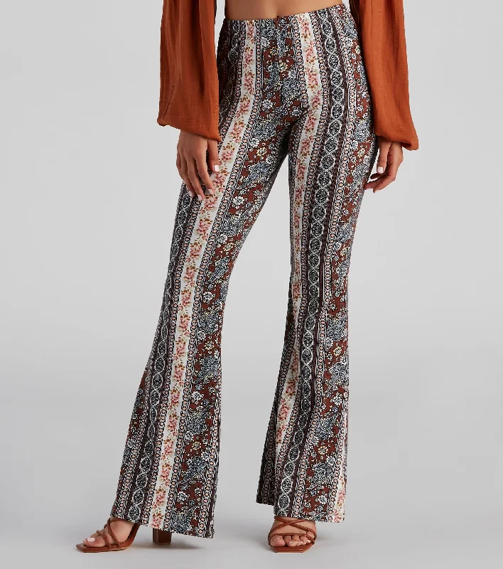 Casual Comfort Wear Bohemian Romance Floral Flared Pants