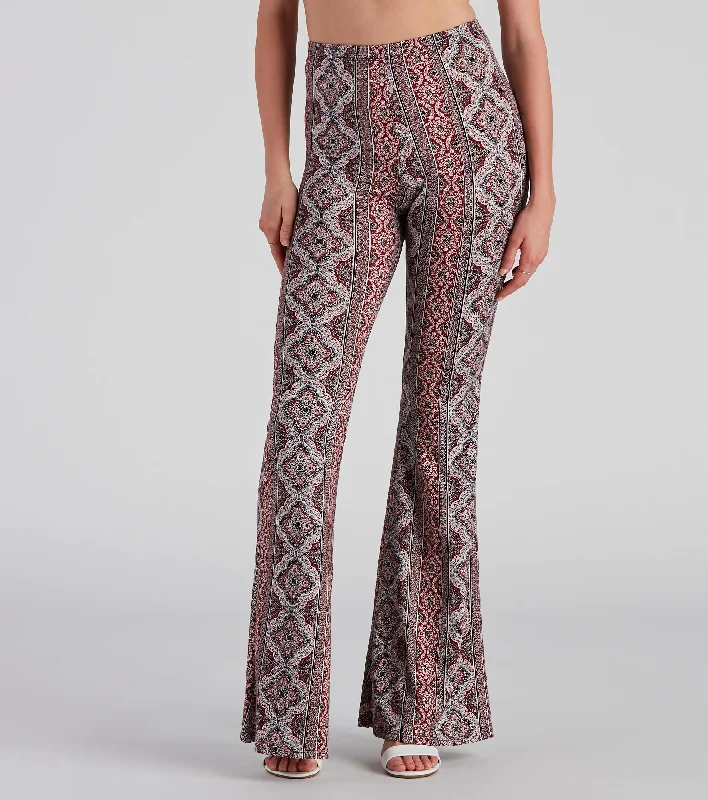 Casual And Versatile Boho Flare High Rise Pants