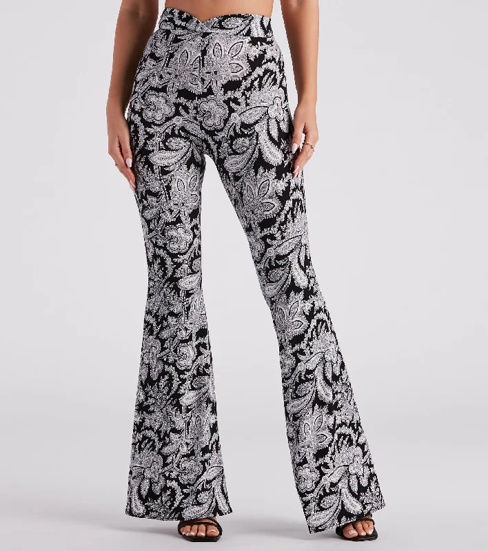 Comfy Dress Boho Gal Paisley Cross Waist Flare Pants
