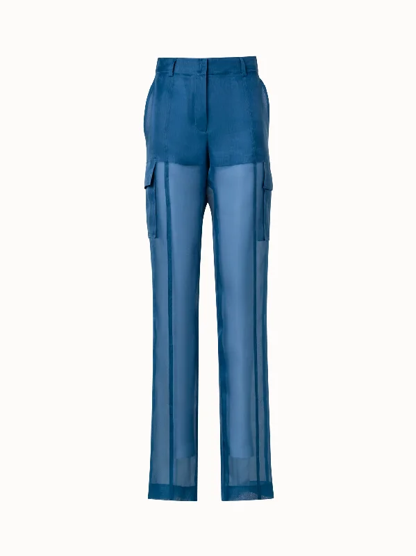 British Style Cargo Pants in Semi-Sheer Silk