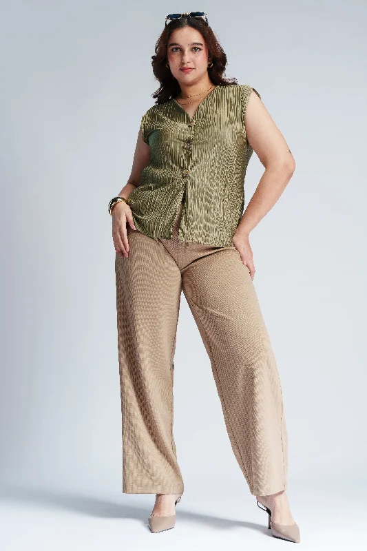 Champagne Beige Curve Textured Korean Pants