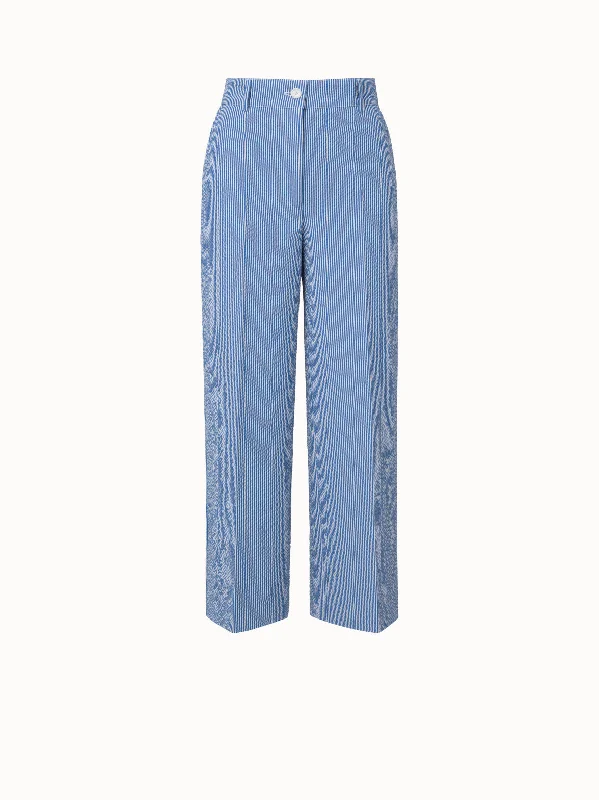 Soft Knitwear Chiara Cotton Stretch Seersucker Cropped Wide Leg Pants