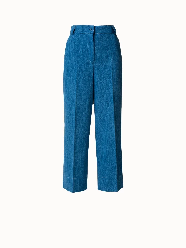 Trendy Layers Stretch Denim Cropped High Waist Pants