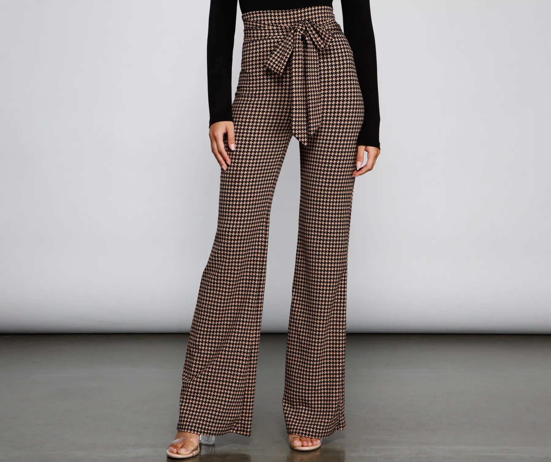 Elegant Wear Chic Tie-Front Houndstooth Pants