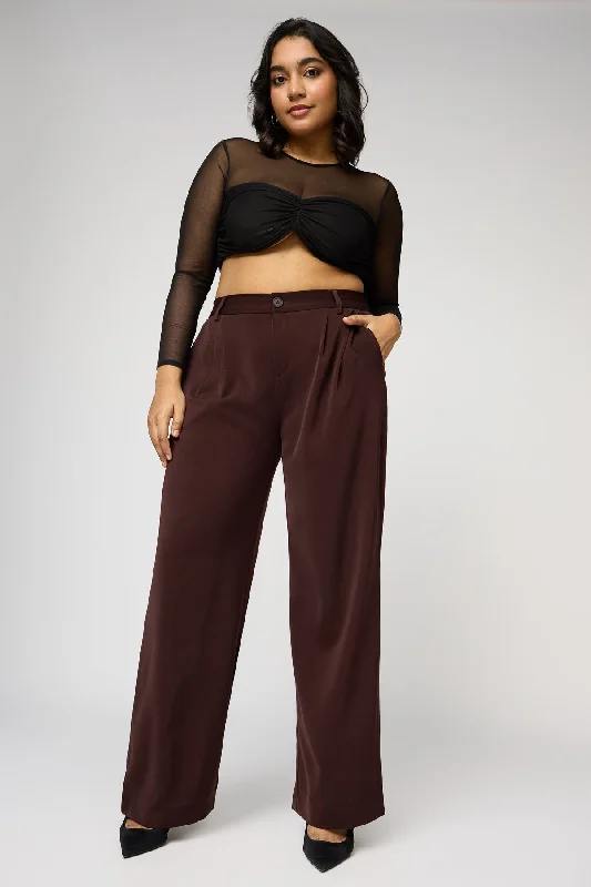 Burnt Sienna Curve Pleated Straight Korean Pants