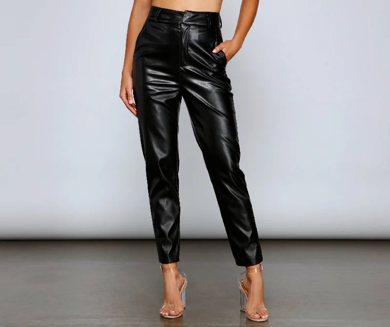 Comfortable Sweaters Classic Chic High Waist Faux Leather Pants