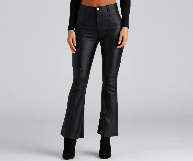 Personal Design Coated In Chic Seam Flare Pants