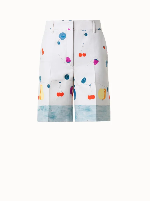 Personalized Wear Cotton Silk Double-Face Bermuda Shorts with Fruits Print