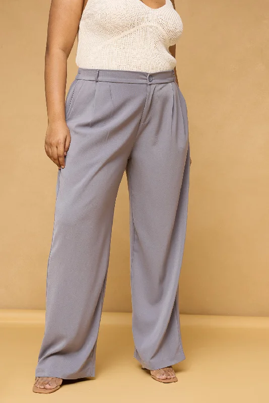 Curve Charcoal Grey Pleated Korean Pants