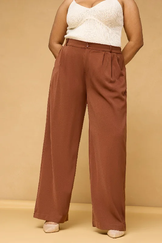 Curve Rust Brown Pleated Korean Pants