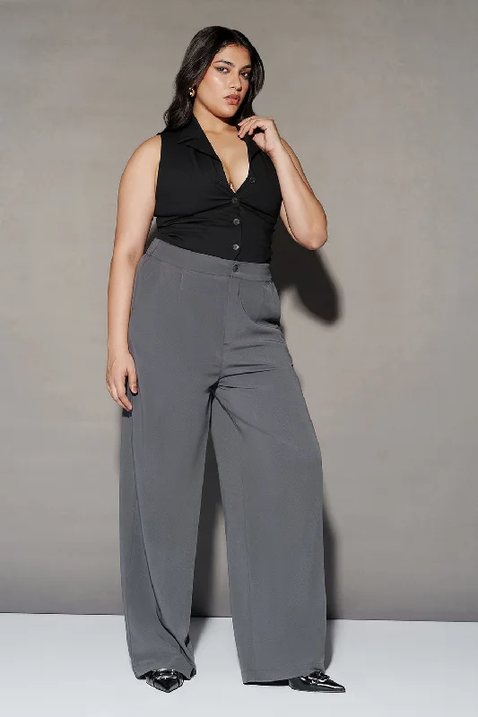 Deep Dusk Curve Pleated Straight Fit Korean Pants