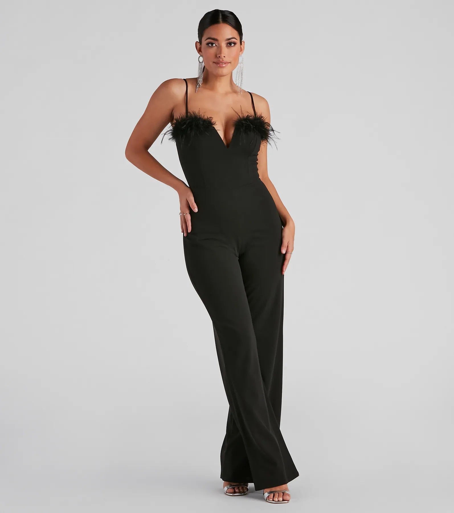 Soft Looks Diva Night Marabou Trim Jumpsuit
