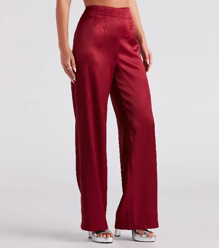 Celebrity Style Elevated Details Sleek Satin Trouser Pants