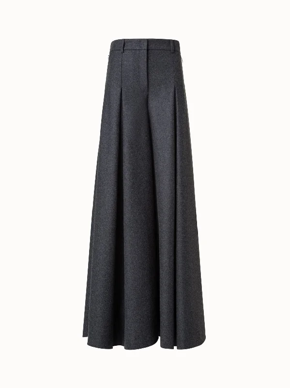 Slightly Flared Design Extra Wide Palazzo Pants in Wool Flannel
