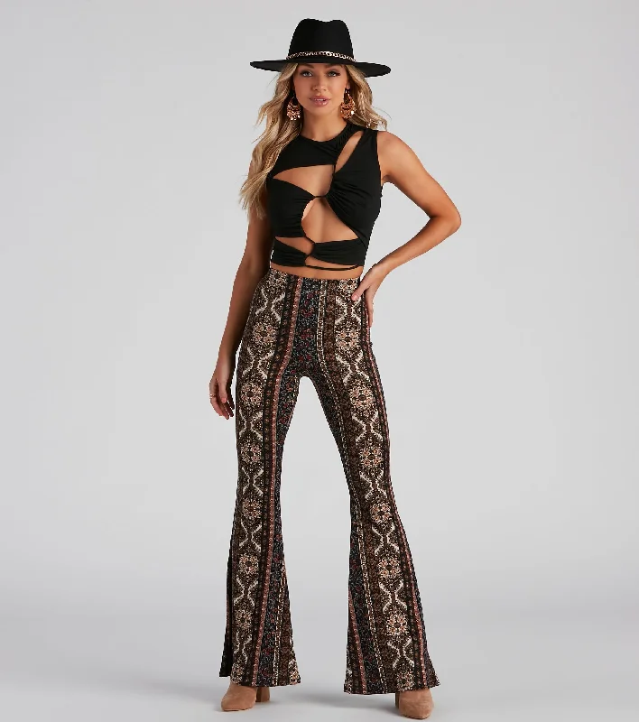 Simple Solid Color Festive Medallion Flare Pants