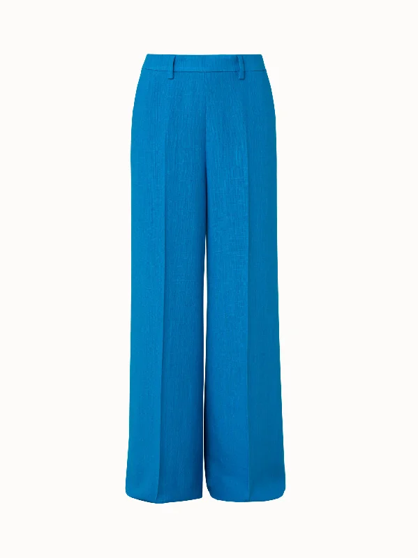 Versatile Comfort Wide Leg Linen Wool Crêpe Double-Face Pants