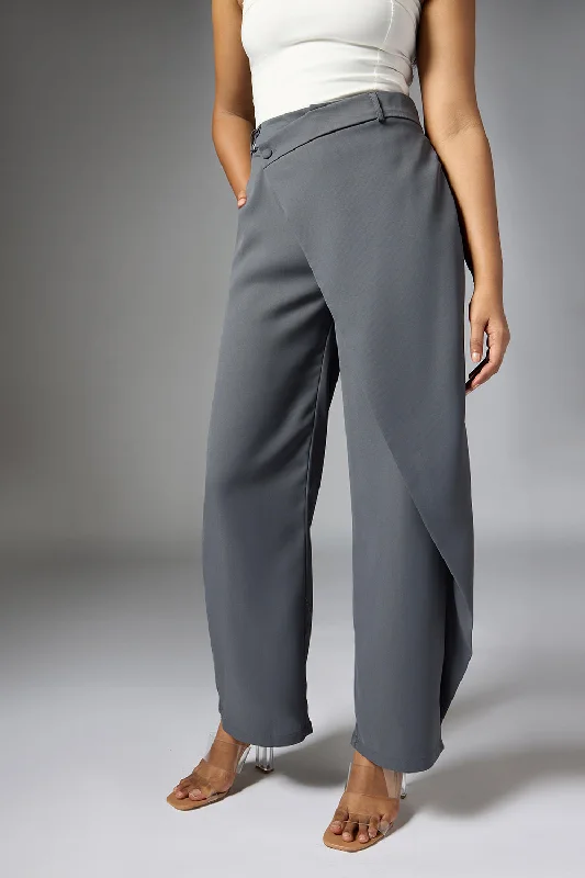 Frost Grey Wrap Front Korean Pants