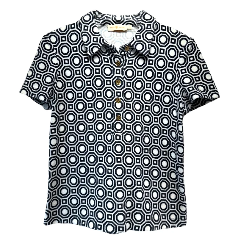 Versatile Style Heavy French Terry Polo Shirt Designer By Tory Burch In Geometric Pattern, Size: S
