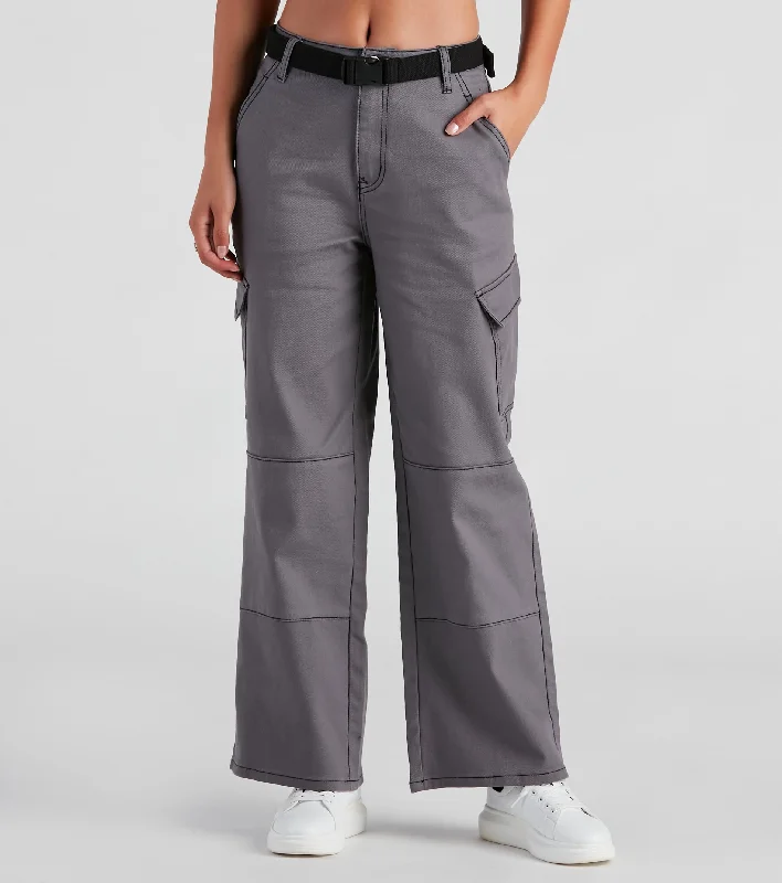 Elegant Outline High Ranks Wide Leg Cargo Pants