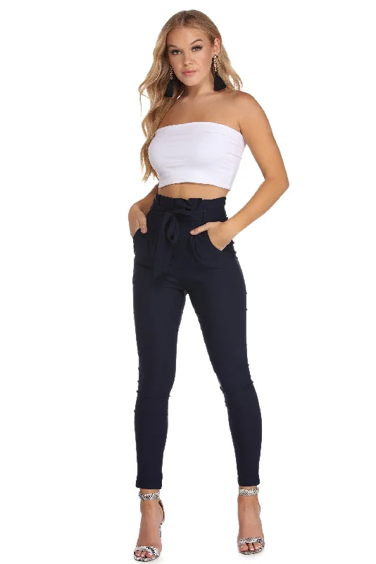 Girl Style High Waist Paperbag Skinny Dress Pants